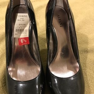 Alfa Black Patent Learher Platform Heels